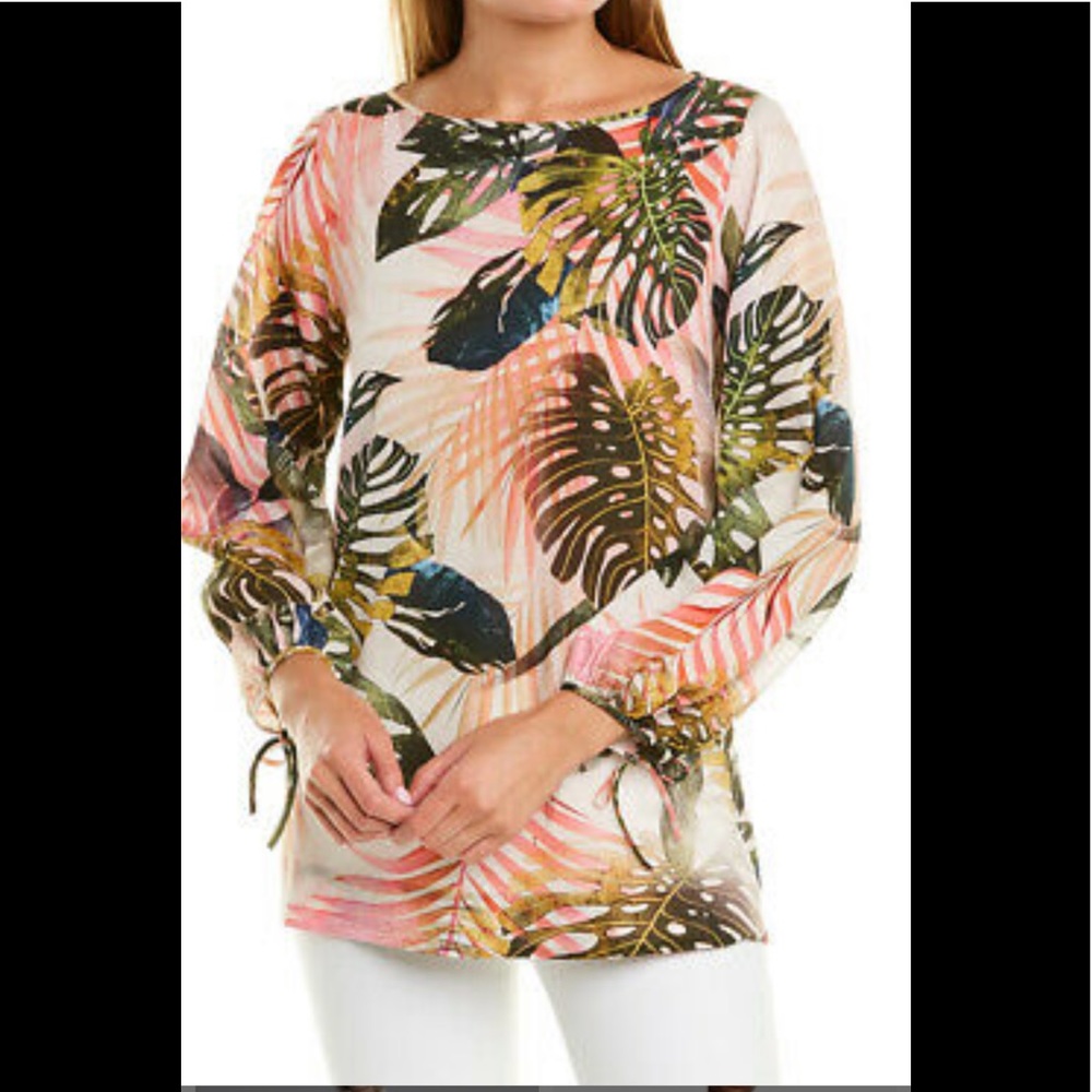Fuzzi Tropical Print Leaf Flowy Blouse Sz 40, XS